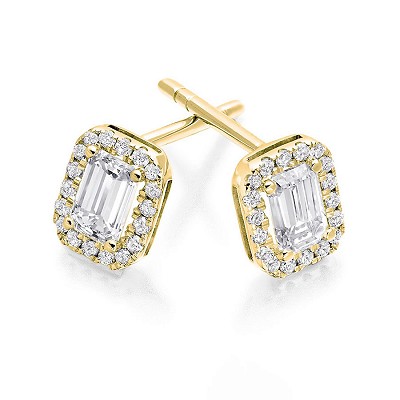 Emerald Cut & Round Brilliant Diamond Stud Earrings