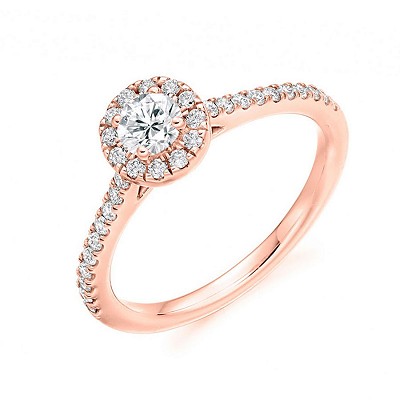 Round Brilliant Diamond Solitaire with Diamond Halo & Shoulders