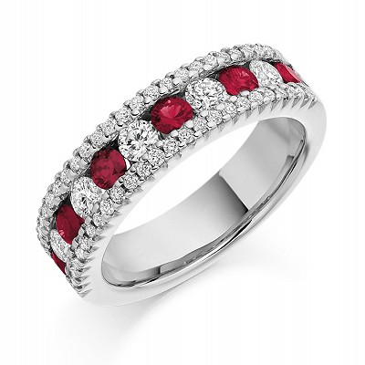 Round Brilliant Ruby & Diamond Half Eternity Ring