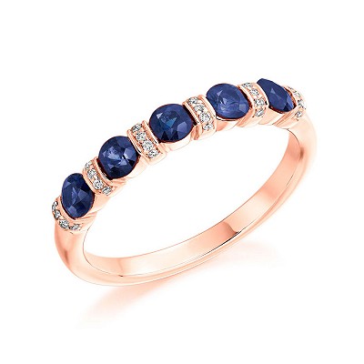 Round Brilliant Sapphire & Diamond Half Eternity Ring