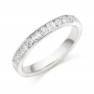 Round Brilliant & Baguette Cut Diamond Half Eternity Ring