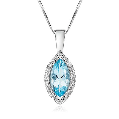 Marquise Cut Aquamarine & Diamond Necklace