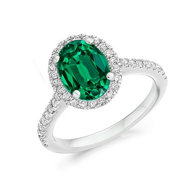 Oval Emerald with Diamond Halo & Shoulders