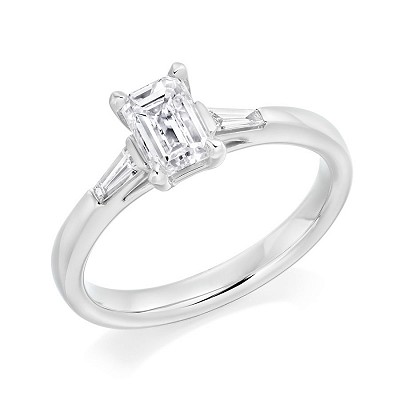 Emerald Cut Diamond Solitaire with Diamond Baguette Shoulders