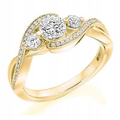 Round Brilliant Diamond Trilgoy Ring with Diamond Shoulders